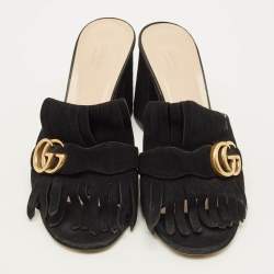 Pre Owned Gucci GG Marmont Size 40 Black Suede Slide Sandals
