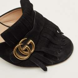 Pre Owned Gucci GG Marmont Size 40 Black Suede Slide Sandals