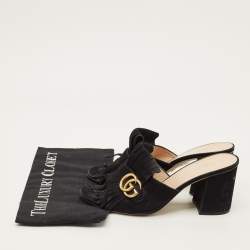 Pre Owned Gucci GG Marmont Size 40 Black Suede Slide Sandals