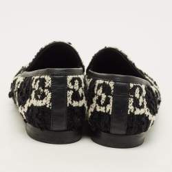 Pre Owned Gucci Jordaan Size 38.5 Black/White Leather and Tweed Loafers