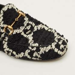 Pre Owned Gucci Jordaan Size 38.5 Black/White Leather and Tweed Loafers