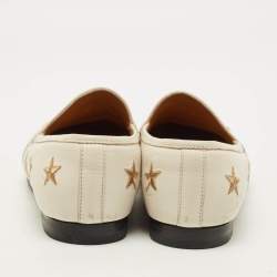 Pre Owned Gucci Jordaan Size 37.5 Cream Bee & Star Embroidered Leather Loafers