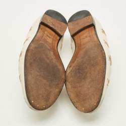 Pre Owned Gucci Jordaan Size 37.5 Cream Bee & Star Embroidered Leather Loafers