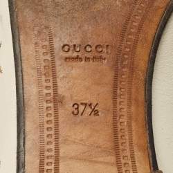 Pre Owned Gucci Jordaan Size 37.5 Cream Bee & Star Embroidered Leather Loafers