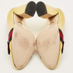 Pre Owned Gucci GG Web Size 40 Gold Leather Pumps