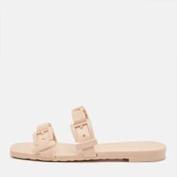Pre Owned Gucci Size 35 Beige Rubber Flat Slides 