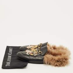 مملوكة مسبقًا Gucci Princetown Size 41 Black Leather Tiger Embroidered Horsebit Flat Mules