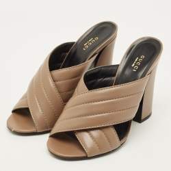 Pre Owned Gucci Webby Size 41 Brown Quilted Leather Criss Cross Slide Sandals