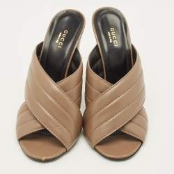 Pre Owned Gucci Webby Size 41 Brown Quilted Leather Criss Cross Slide Sandals