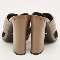 Pre Owned Gucci Webby Size 41 Brown Quilted Leather Criss Cross Slide Sandals