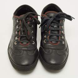 Pre Owned Gucci imprime Size 39 Black Leather and PVC GG Low Top Sneakers