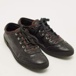 Pre Owned Gucci imprime Size 39 Black Leather and PVC GG Low Top Sneakers