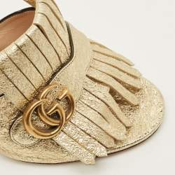 Pre Owned Gucci GG Marmont Size 40.5 Gold Foil Leather Slide Sandals