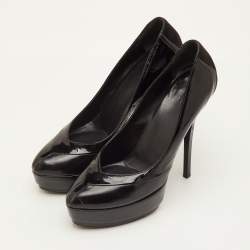 مملوكة مسبقًا Gucci Size 38 Black Leather and Patent Leather Platform Pumps