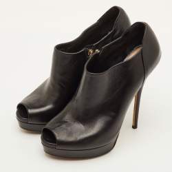 Pre Owned Gucci Size 38 Black Leather Peep Toe Platform Ankle Length Boots