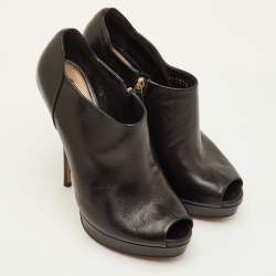 Pre Owned Gucci Size 38 Black Leather Peep Toe Platform Ankle Length Boots