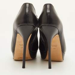 Pre Owned Gucci Size 38 Black Leather Peep Toe Platform Ankle Length Boots