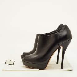 Pre Owned Gucci Size 38 Black Leather Peep Toe Platform Ankle Length Boots
