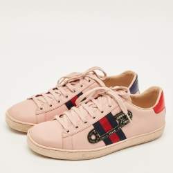 Pre Owned Gucci Ace Size 39 Pink Leather Lace Up Sneakers