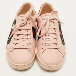 Pre Owned Gucci Ace Size 39 Pink Leather Lace Up Sneakers