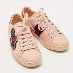 Pre Owned Gucci Ace Size 39 Pink Leather Lace Up Sneakers
