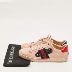 Pre Owned Gucci Ace Size 39 Pink Leather Lace Up Sneakers