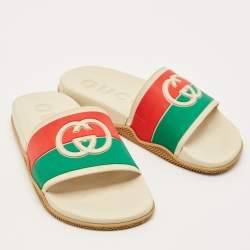 Pre Owned صندل مسبح غووتشي بمطاط و ردي وشعار مقاس 40