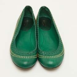 Pre Owned Gucci Studded Size 38.5 Green Leather Ballet Flats