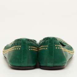 Pre Owned Gucci Studded Size 38.5 Green Leather Ballet Flats