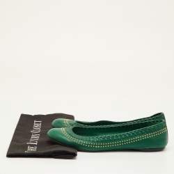 Pre Owned Gucci Studded Size 38.5 Green Leather Ballet Flats