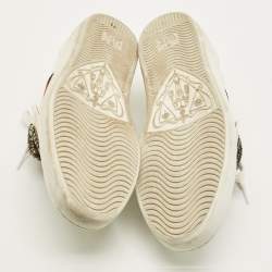 Pre Owned Gucci  Ace Size 39 White Leather Embellished Bow Patch Lace Up Sneakers
