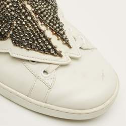 Pre Owned Gucci  Ace Size 39 White Leather Embellished Bow Patch Lace Up Sneakers
