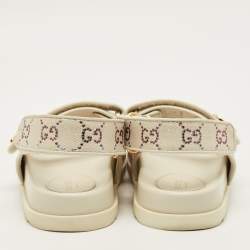 Pre Owned Gucci GG Size 37.5 Cream Canvas and Leather Slingback Sandals