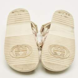 Pre Owned Gucci GG Size 37.5 Cream Canvas and Leather Slingback Sandals