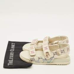 Pre Owned Gucci GG Size 37.5 Cream Canvas and Leather Slingback Sandals