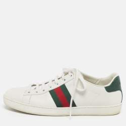 Pre Owned Gucci Ace Size 39.5 White Croc Embossed Leather and Leather Lace Up Sneakers