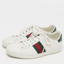 Pre Owned Gucci Ace Size 39.5 White Croc Embossed Leather and Leather Lace Up Sneakers