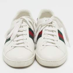 Pre Owned Gucci Ace Size 39.5 White Croc Embossed Leather and Leather Lace Up Sneakers