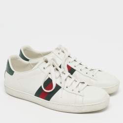 Pre Owned Gucci Ace Size 39.5 White Croc Embossed Leather and Leather Lace Up Sneakers