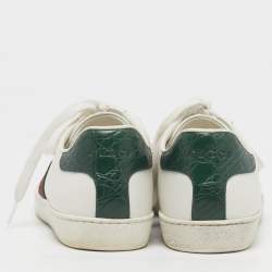 Pre Owned Gucci Ace Size 39.5 White Croc Embossed Leather and Leather Lace Up Sneakers