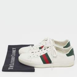 Pre Owned Gucci Ace Size 39.5 White Croc Embossed Leather and Leather Lace Up Sneakers