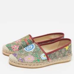 مملوكة مسبقًا Gucci Size 38.5 Multicolor GG Floral Coated Canvas Slip On Espadrille Flats