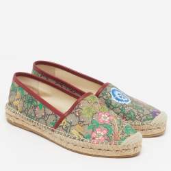 مملوكة مسبقًا Gucci Size 38.5 Multicolor GG Floral Coated Canvas Slip On Espadrille Flats