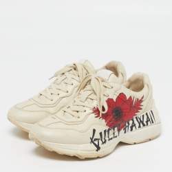 Pre Owned Gucci Rhyton Size 39 Cream Leather Low Top Sneakers