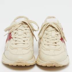 Pre Owned Gucci Rhyton Size 39 Cream Leather Low Top Sneakers