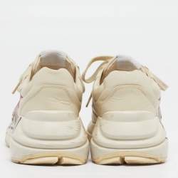 Pre Owned Gucci Rhyton Size 39 Cream Leather Low Top Sneakers