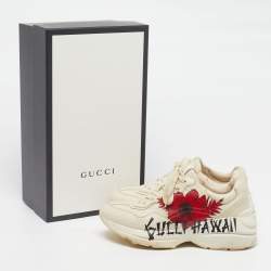 Pre Owned Gucci Rhyton Size 39 Cream Leather Low Top Sneakers