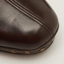 Pre Owned حذاء كعب عالي غوتشي جلد بني داكن نعل سميك شعار غوتشي المتشابك مقاس 35.5