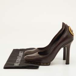 Pre Owned حذاء كعب عالي غوتشي جلد بني داكن نعل سميك شعار غوتشي المتشابك مقاس 35.5