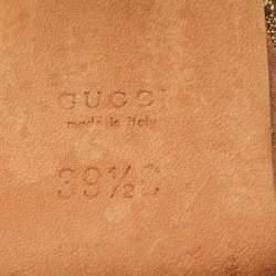 Pre Owned Gucci Crest Heart Size 39.5 Cream Leather GG Canvas Ankle Strap Platform Sandals